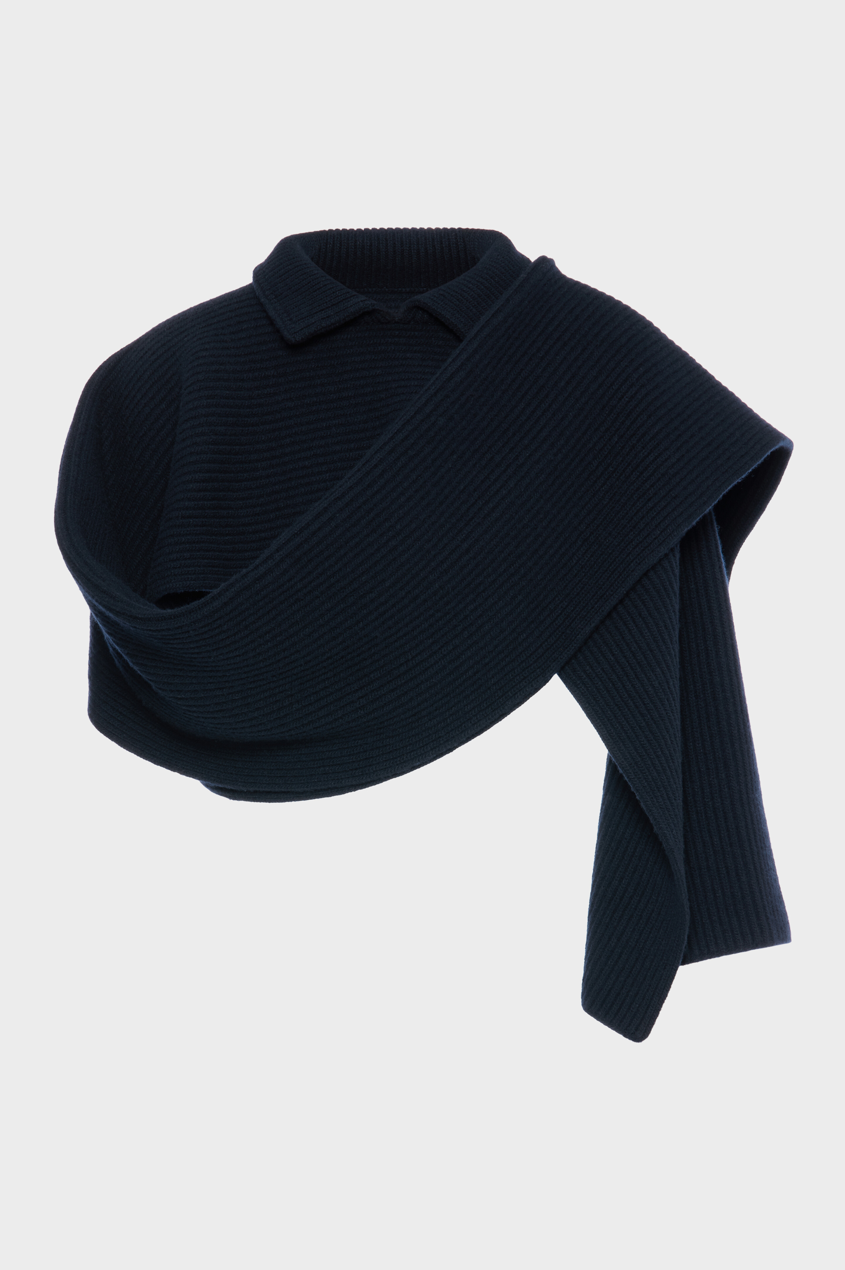 マルタンマルジェラ　ストール　ネイビー Ribbed wool scarf with collar