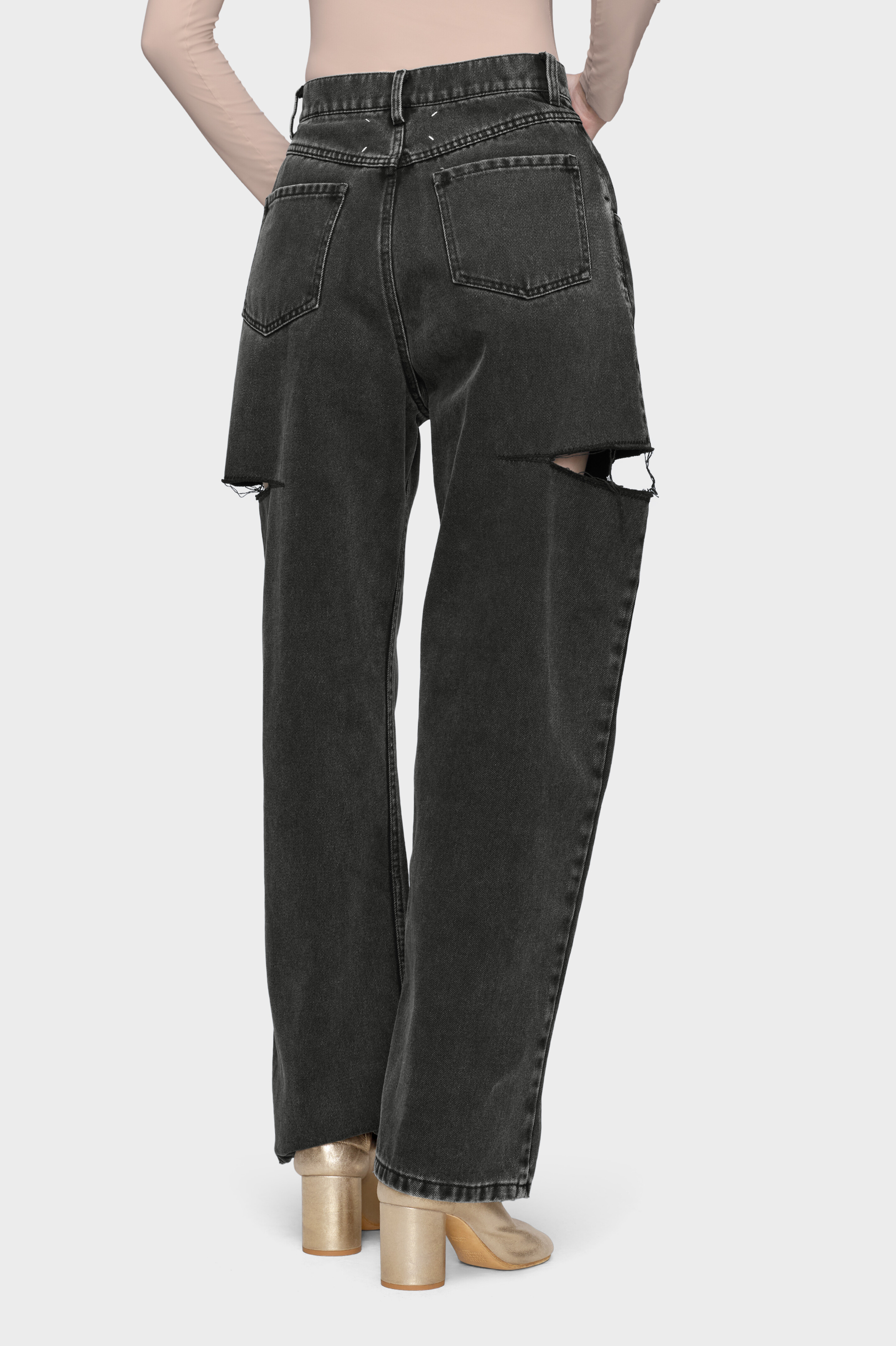 Black High-wasited Cut-Out Jeans | Maison Margiela