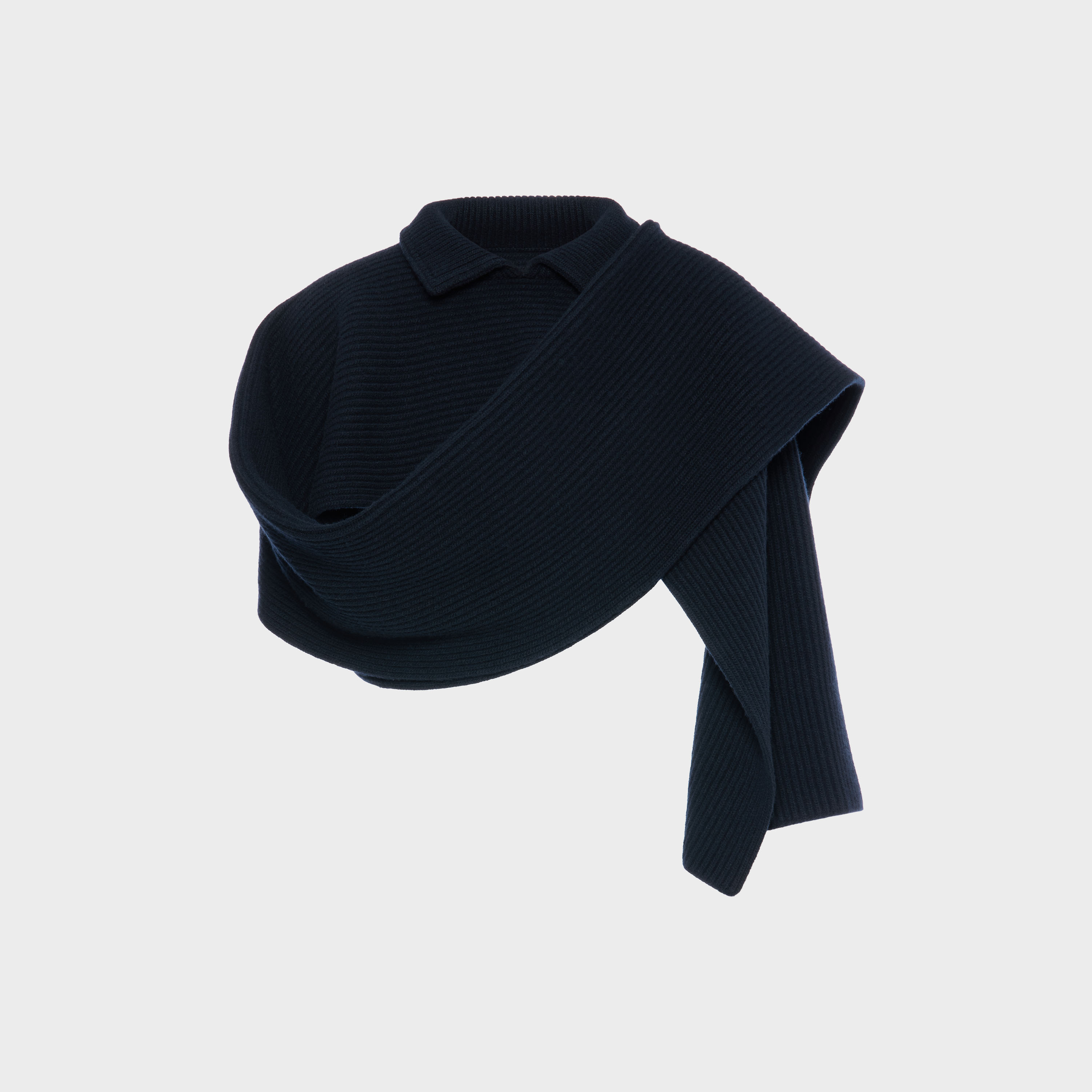 Navy Blue Ribbed wool scarf with collar | Maison Margiela Official