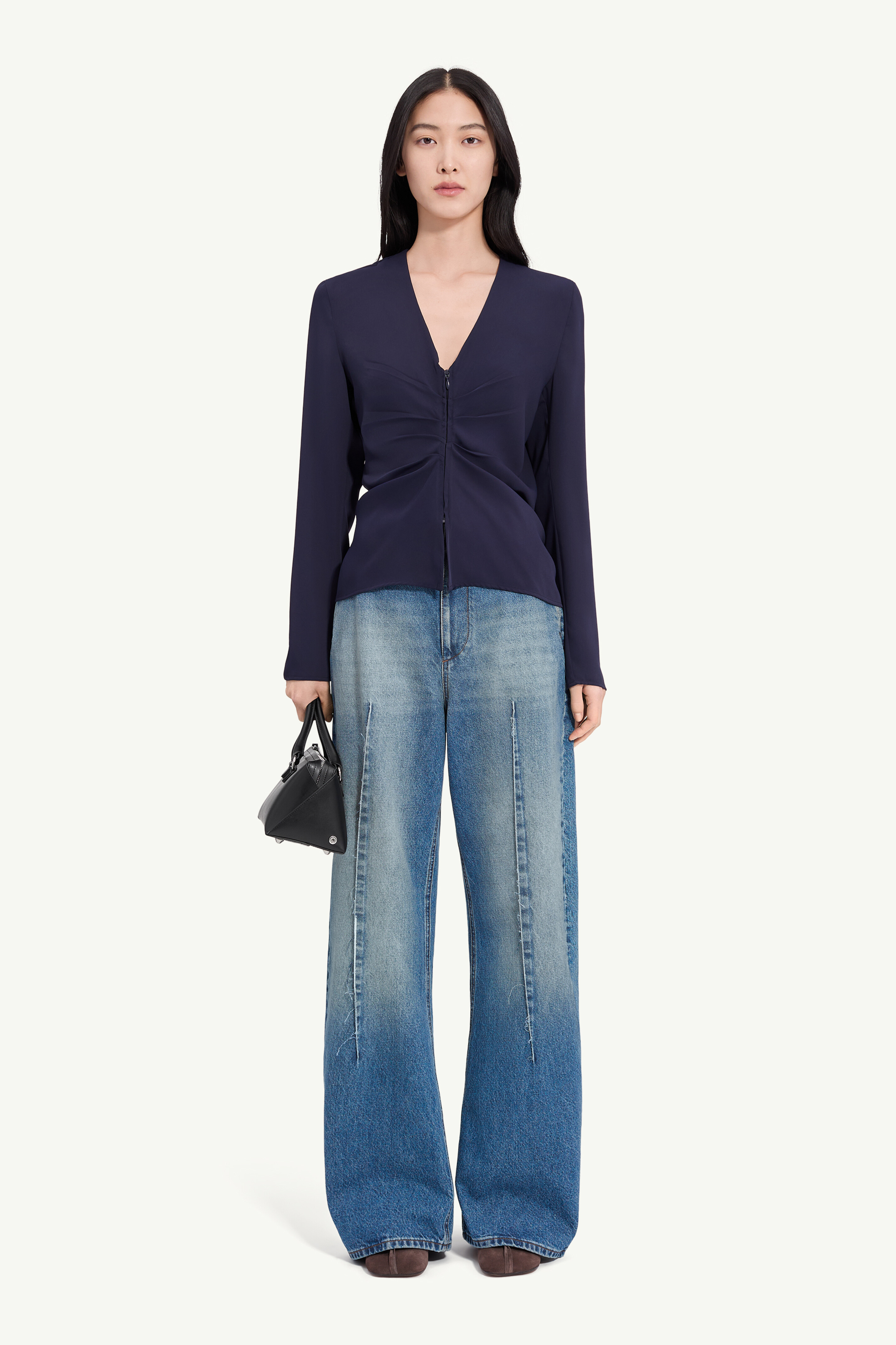 Gathered V-neck top