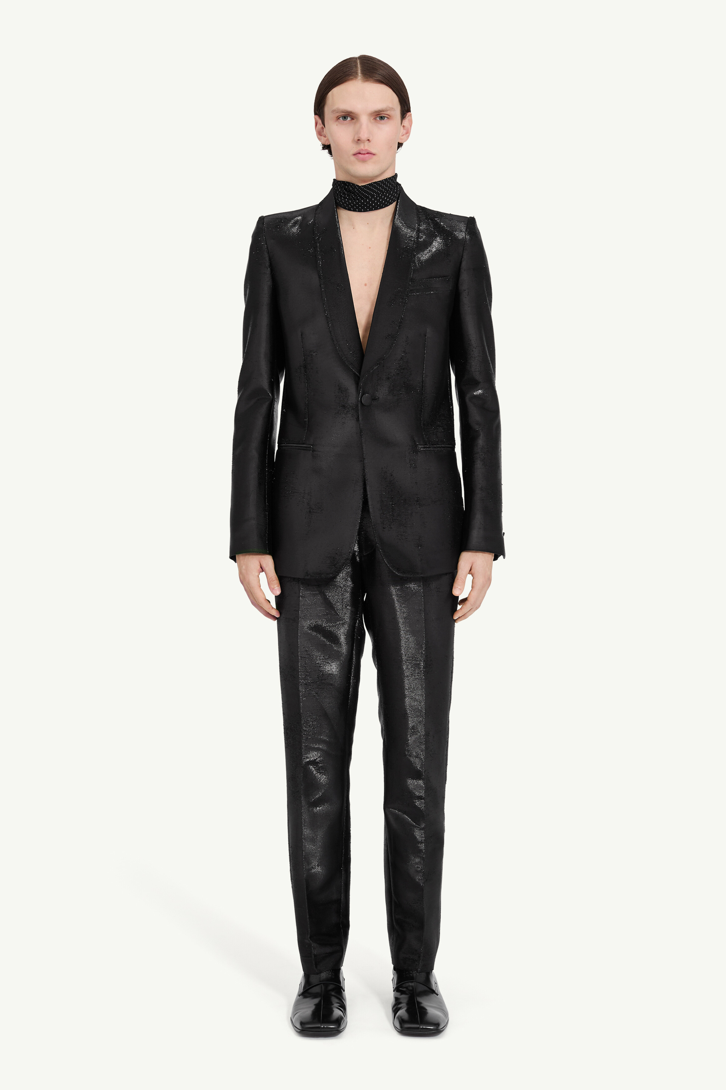 Distressed jacquard suit jacket