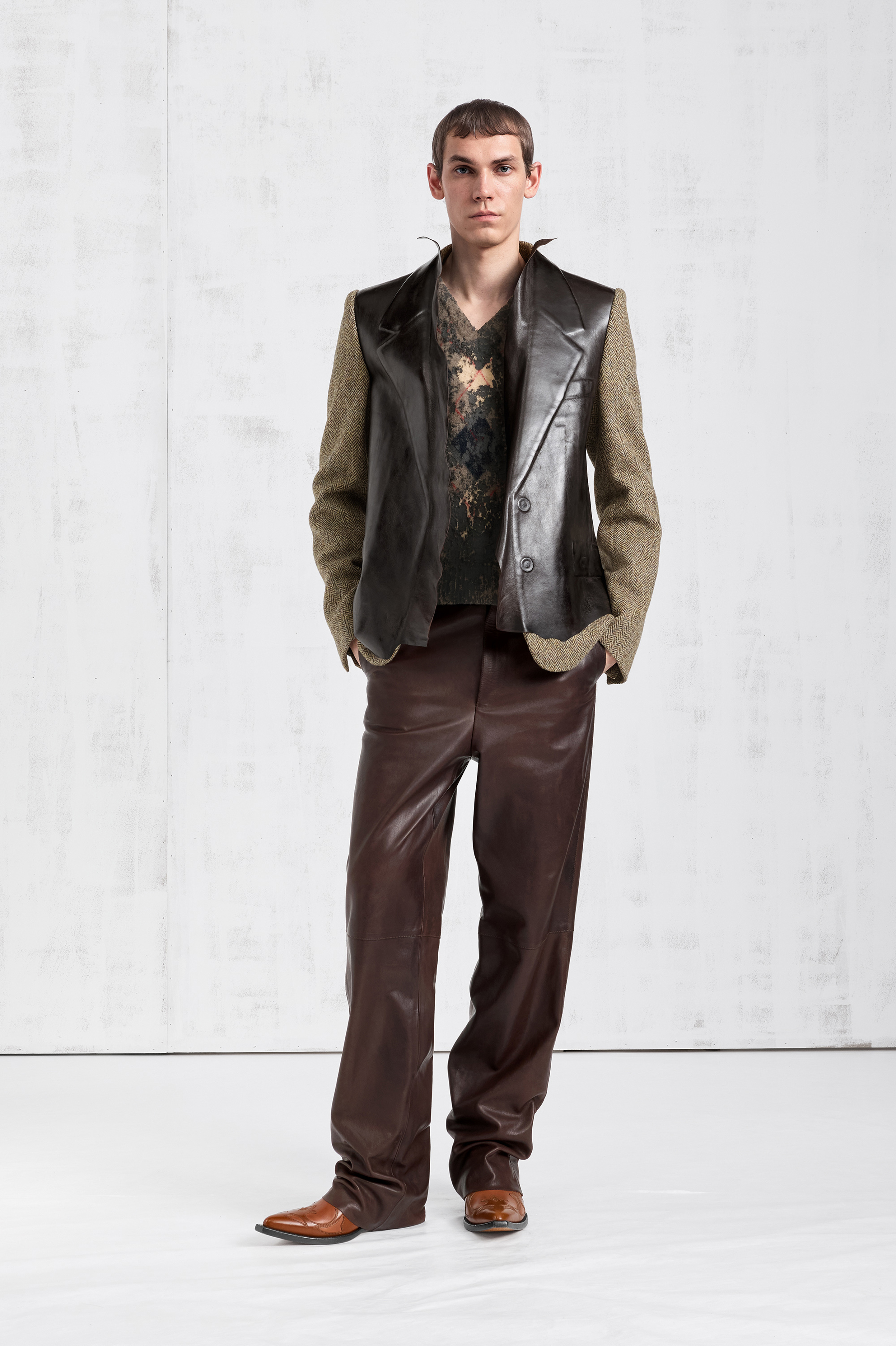 Leather Fused Herringbone Blazer