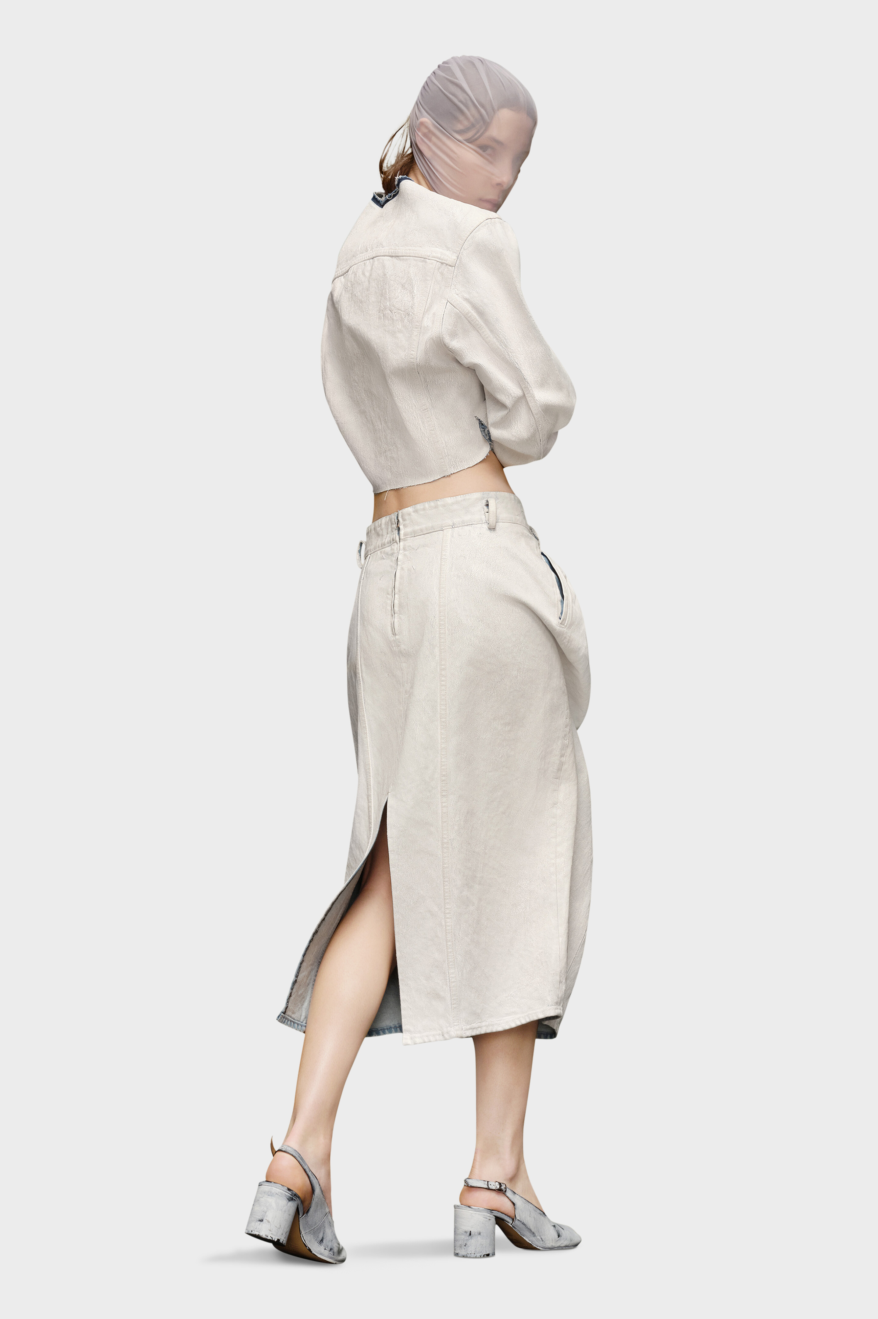 White Women's Denim Midi Skirt | Maison Margiela