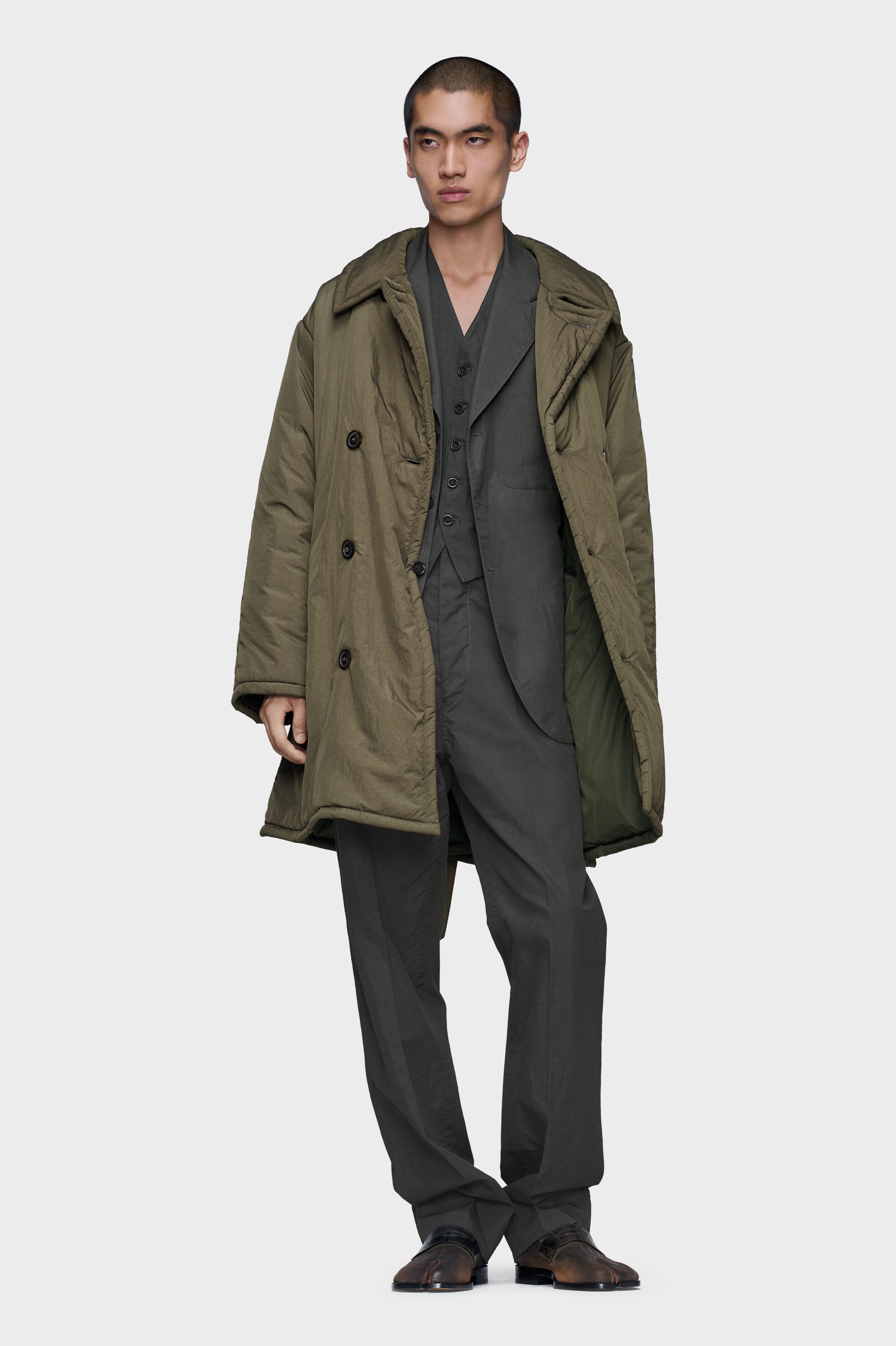 Dark grey Creased Cotton silk trousers | Maison Margiela Official