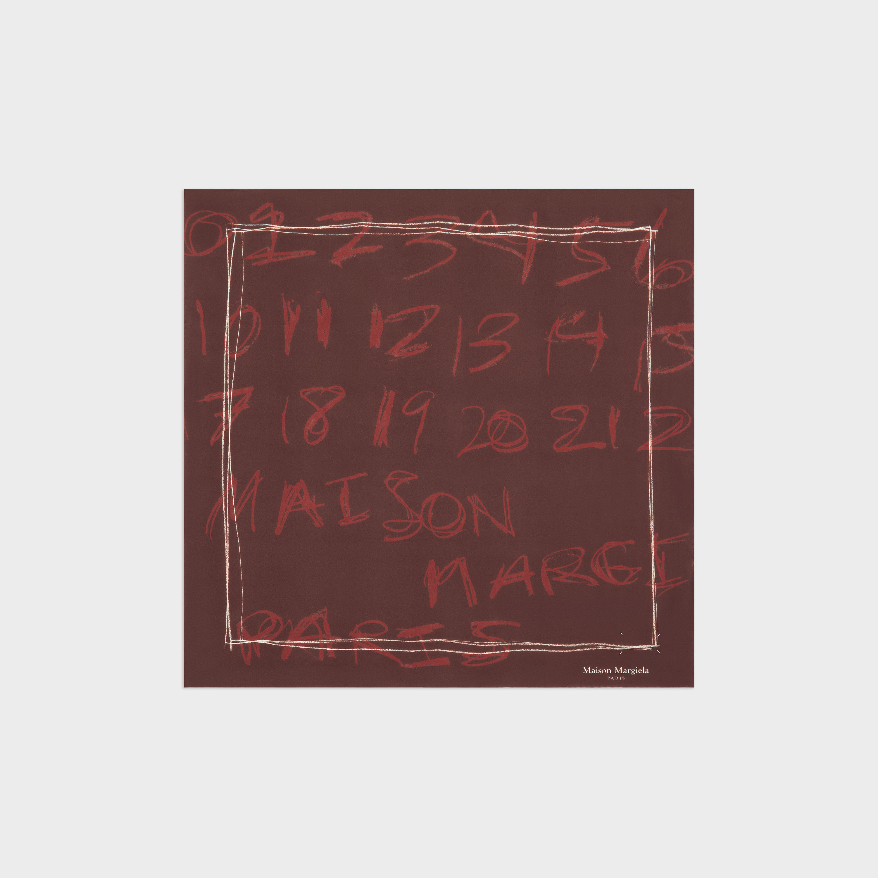 Bordeaux Scribbled Numerical silk foulard | Maison Margiela Official