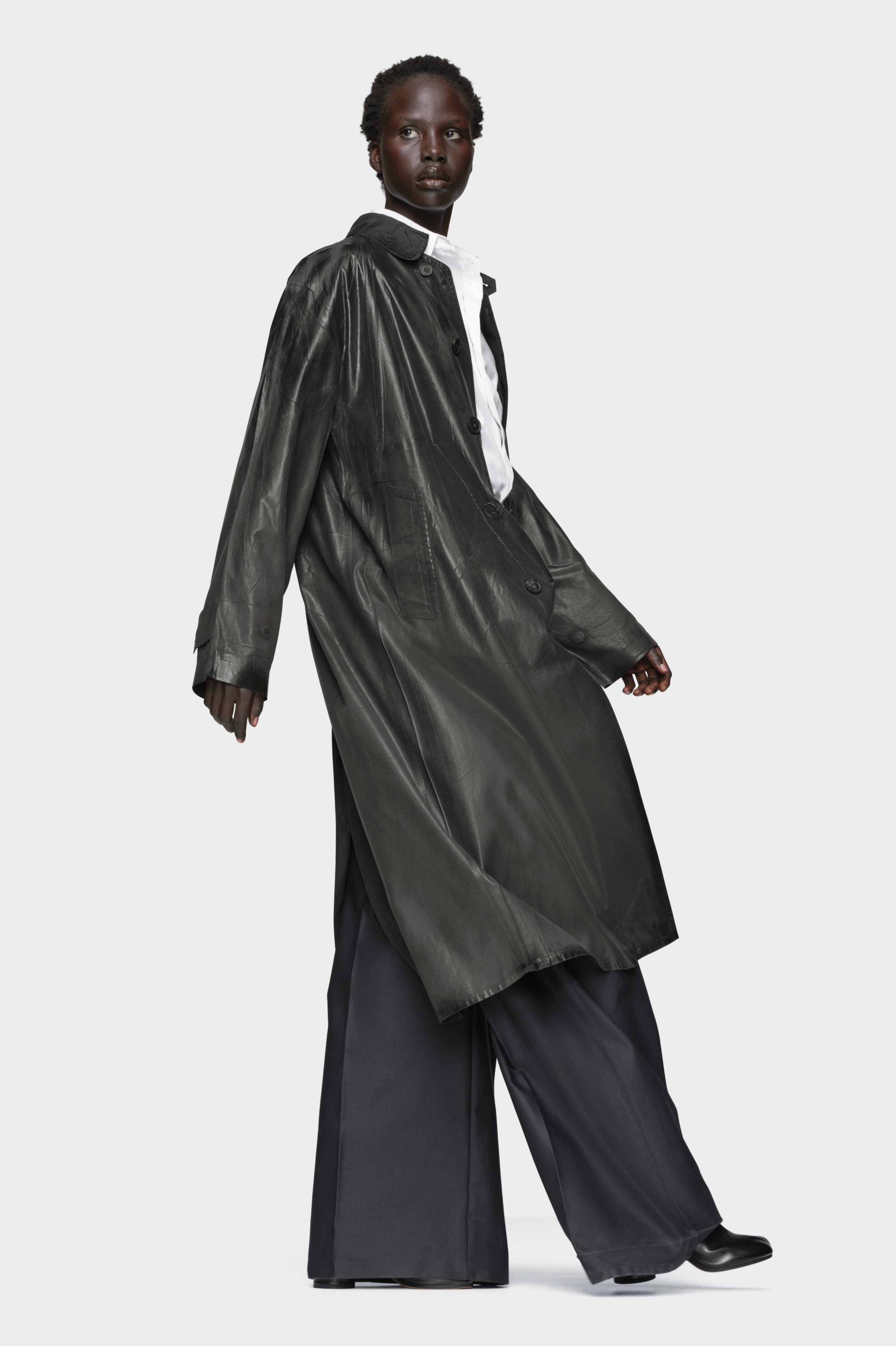 Foil-printed trench coat