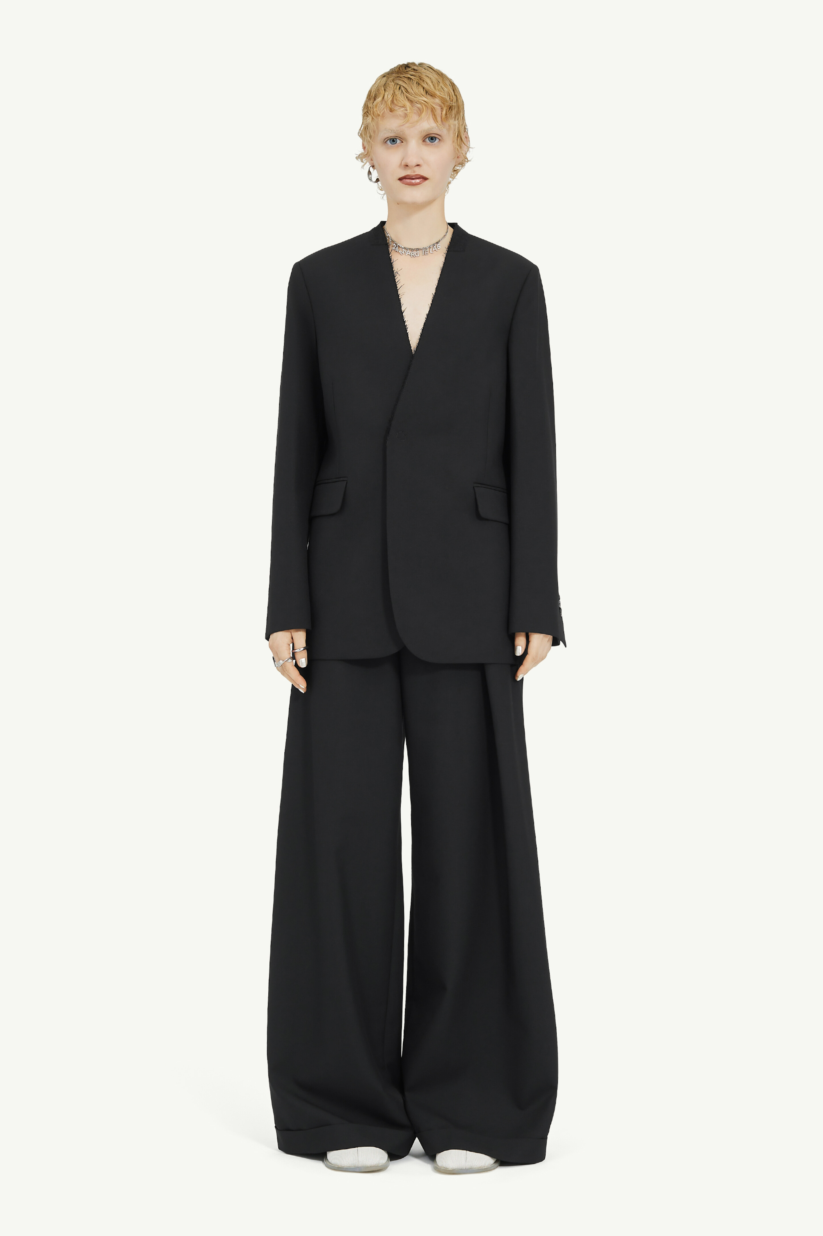 Collarless Padded Suit Jacket