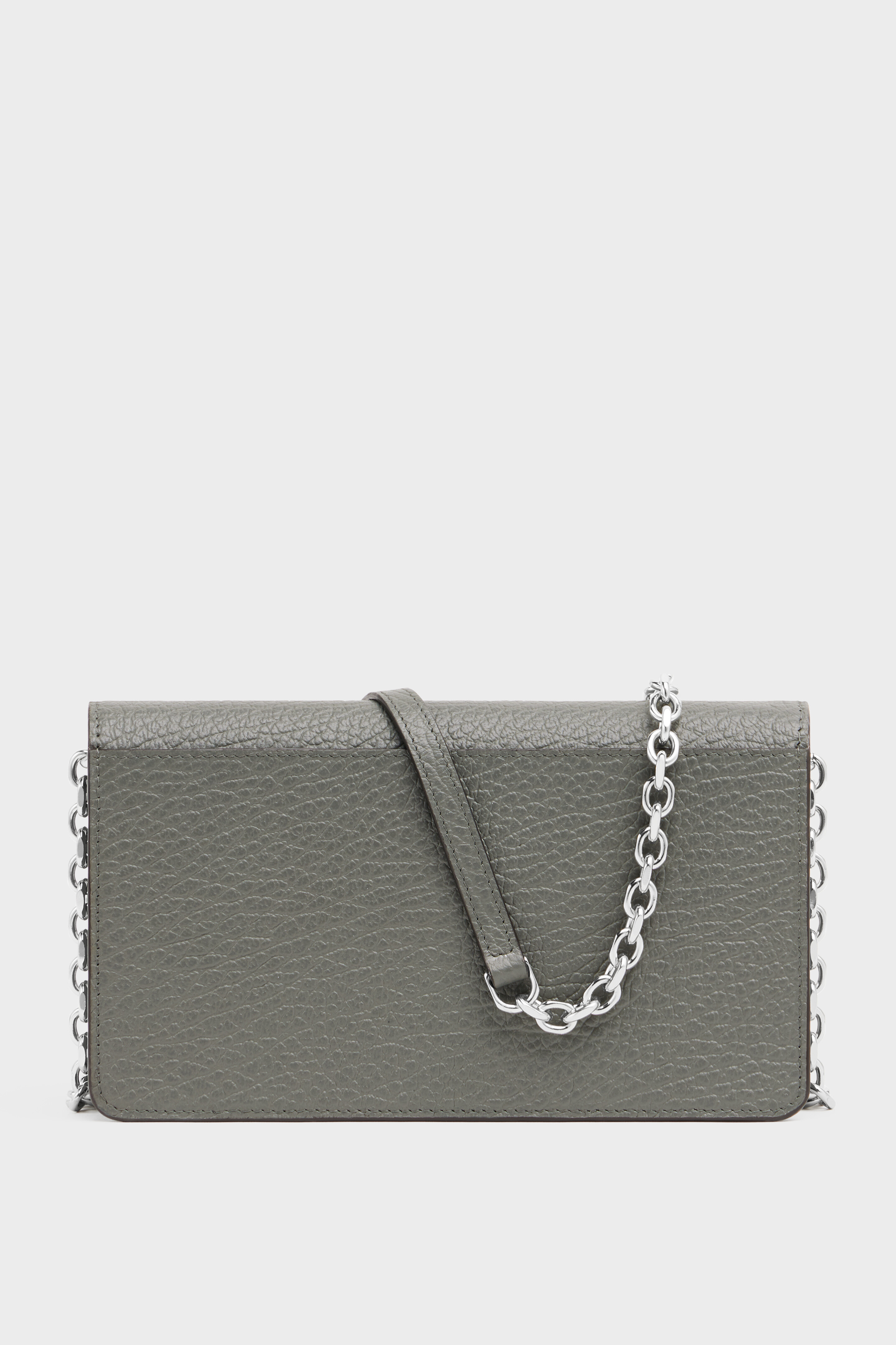 Gray 100% Leather Four Stitches Chain Wallet