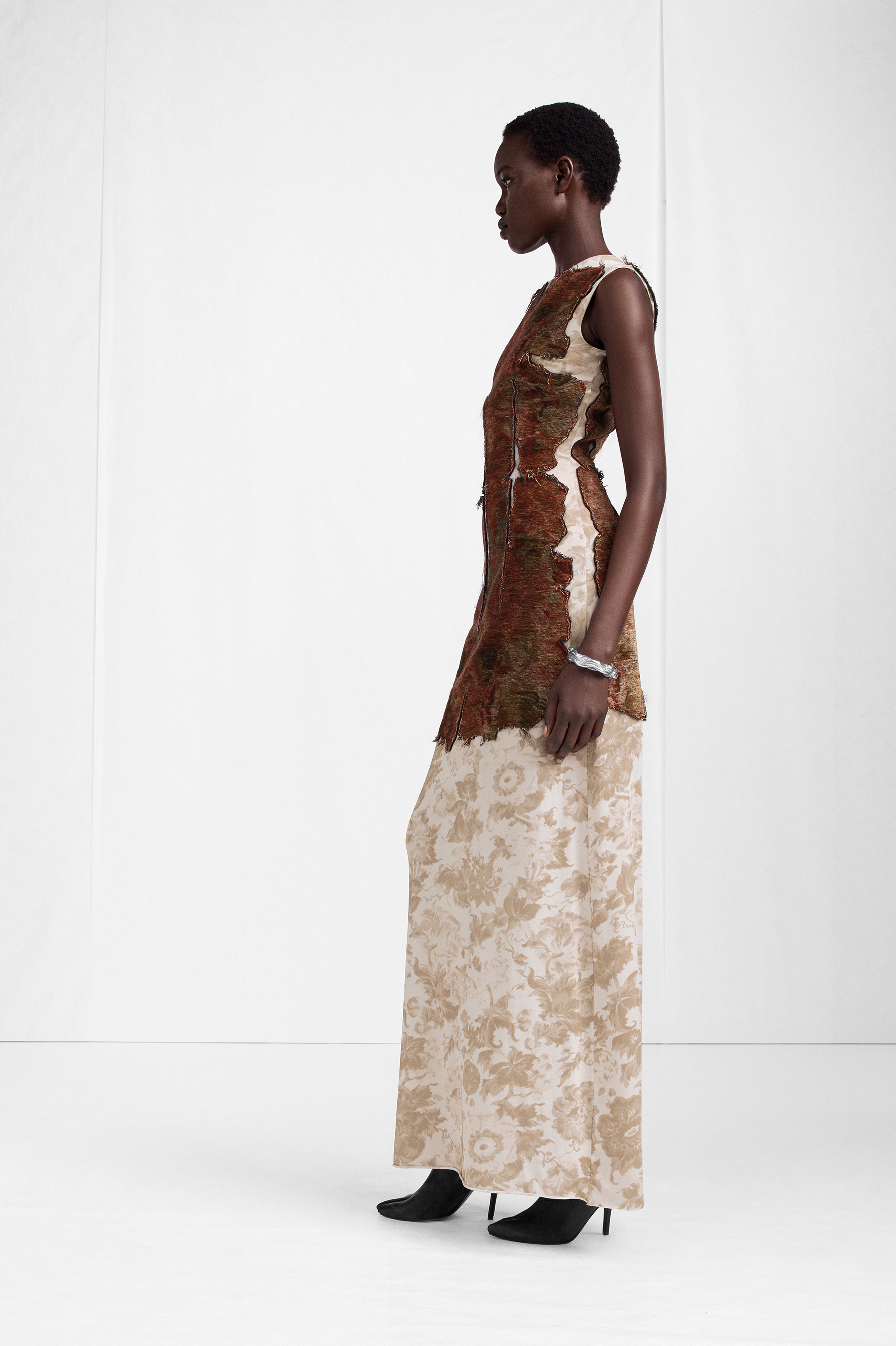 Bordeaux Slashed Velvet Floral Maxi Dress | Maison Margiela Official