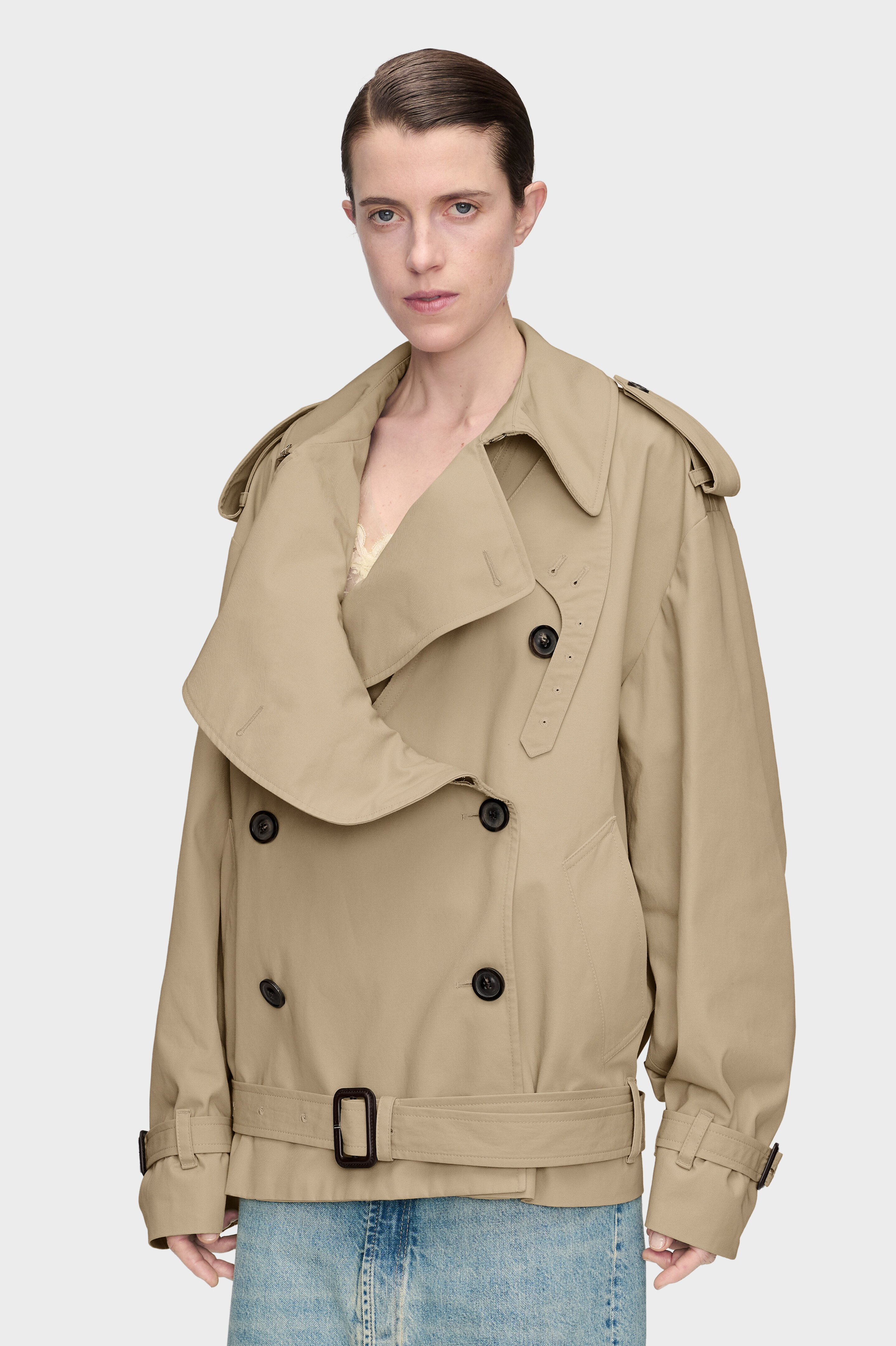 Folded Collar Cotton Caban