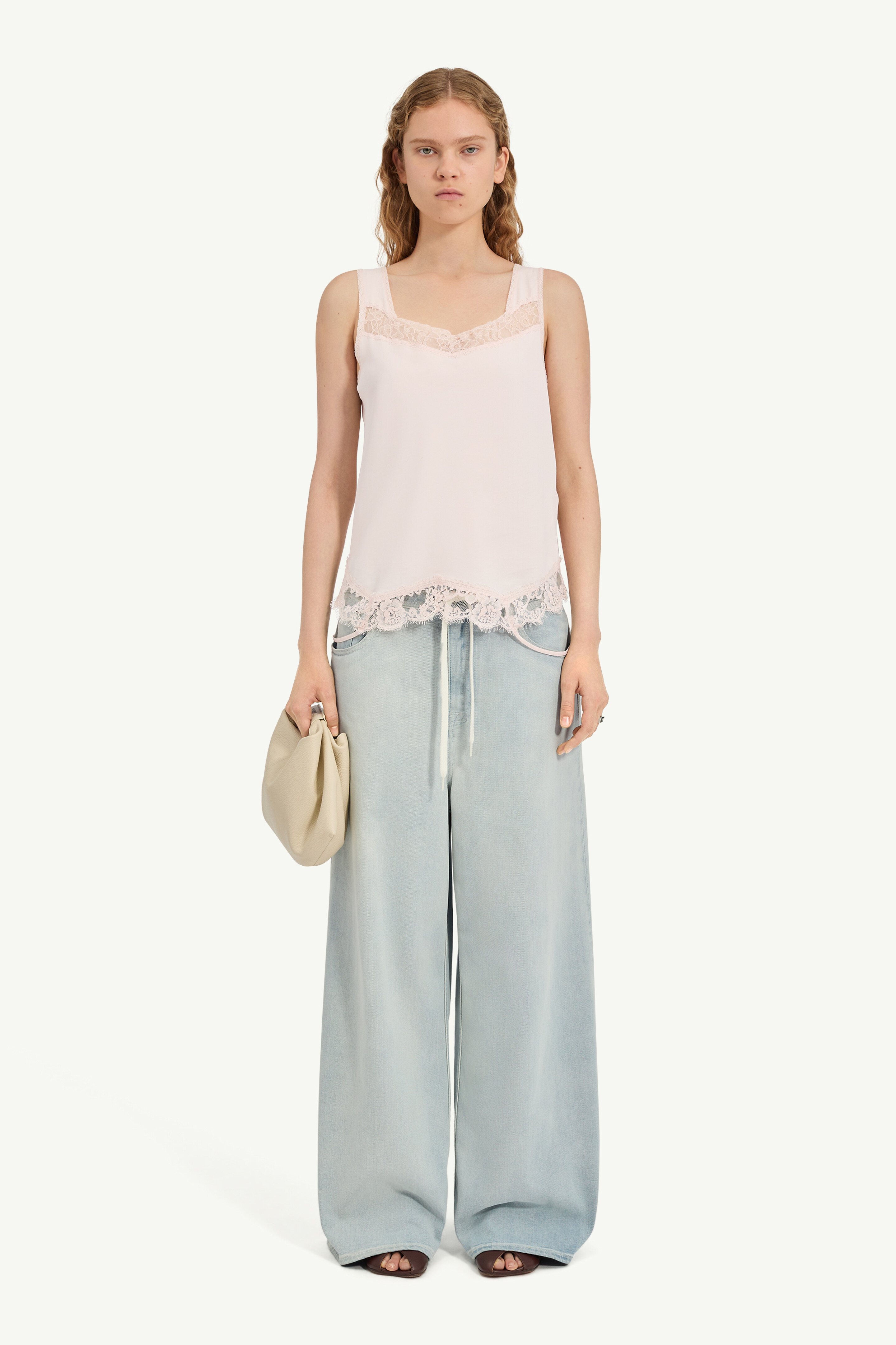 Mirrored lace slip top Pink | MM6 Official