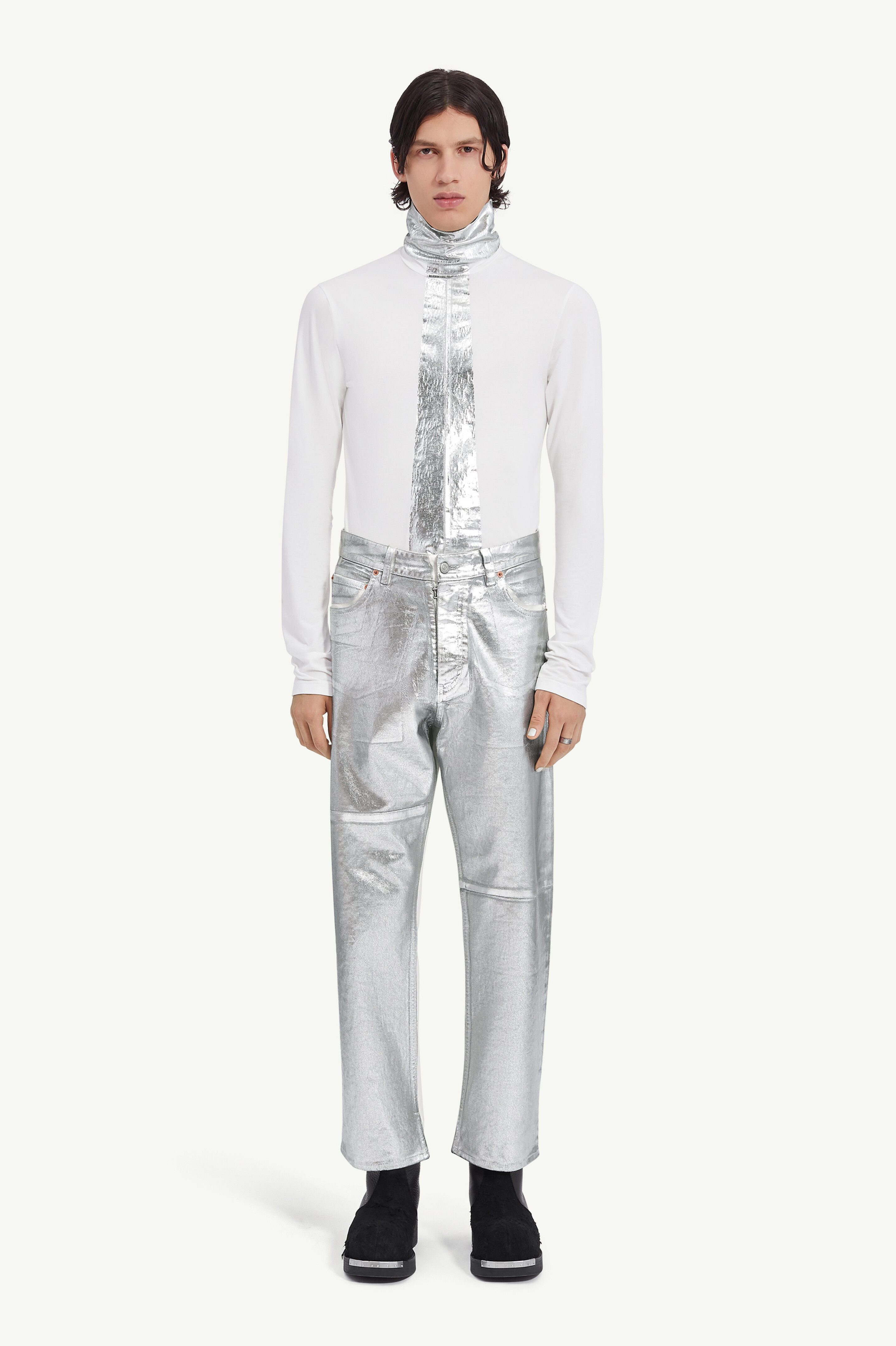 Foiled tapered jeans