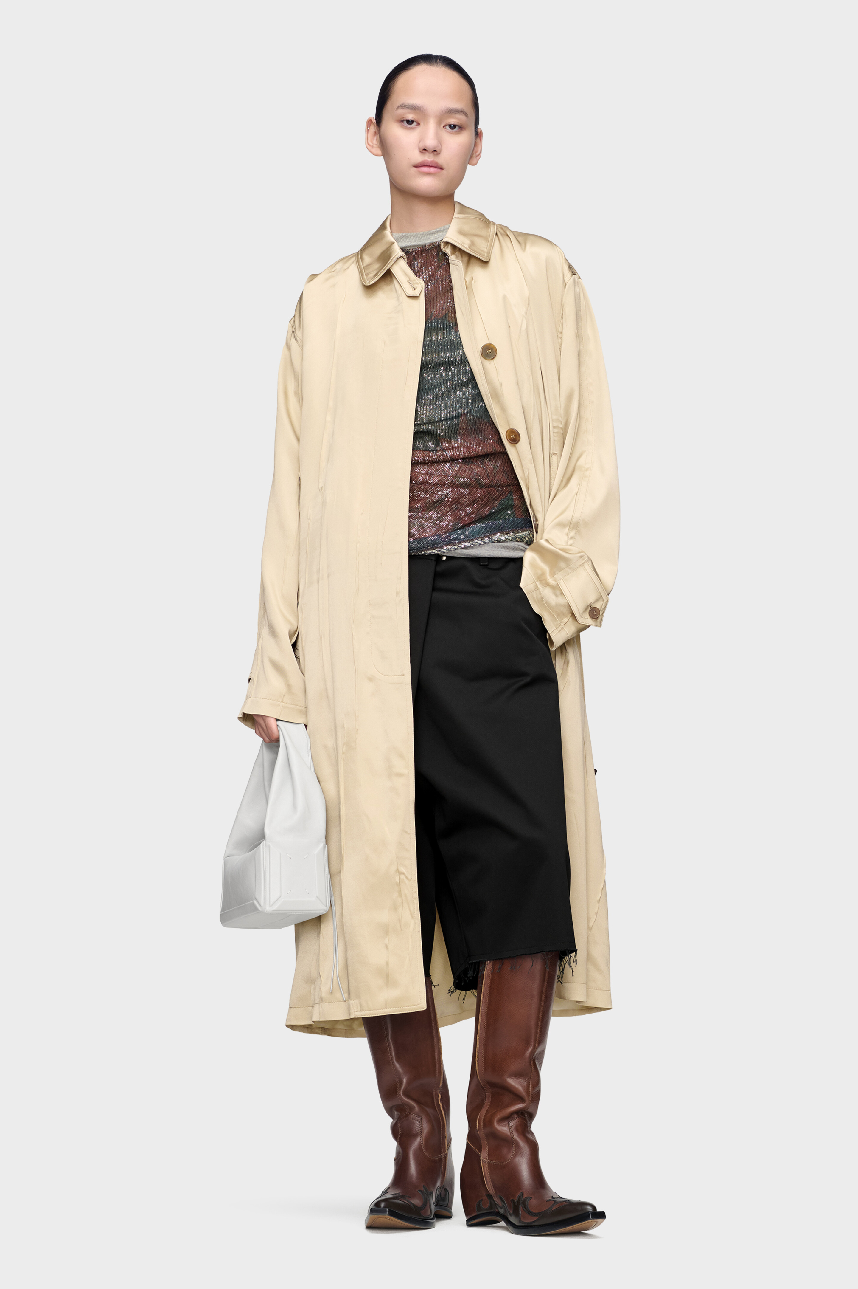CREASED SATIN TRENCH COAT