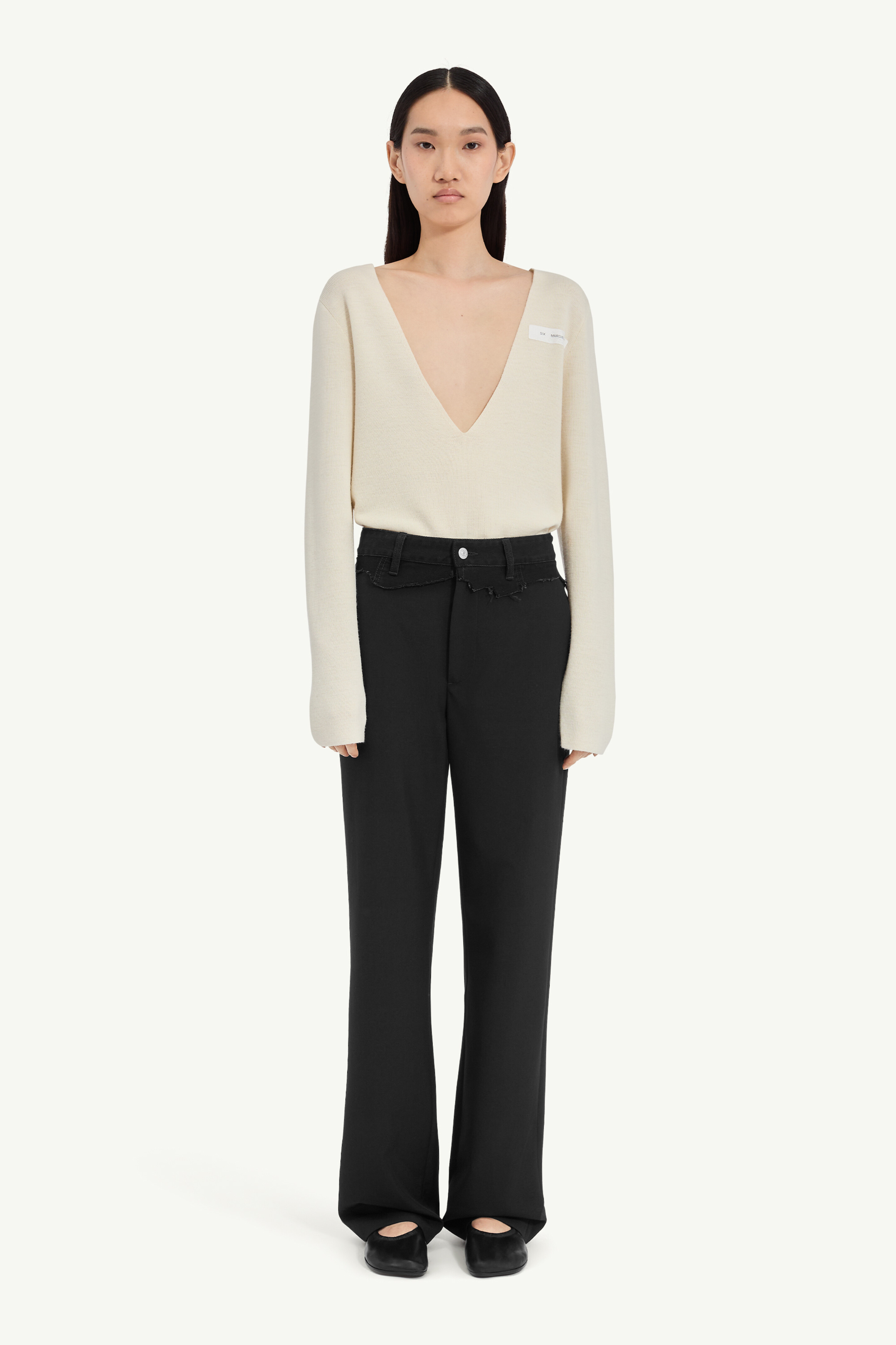 Tailored trousers with denim waistband
