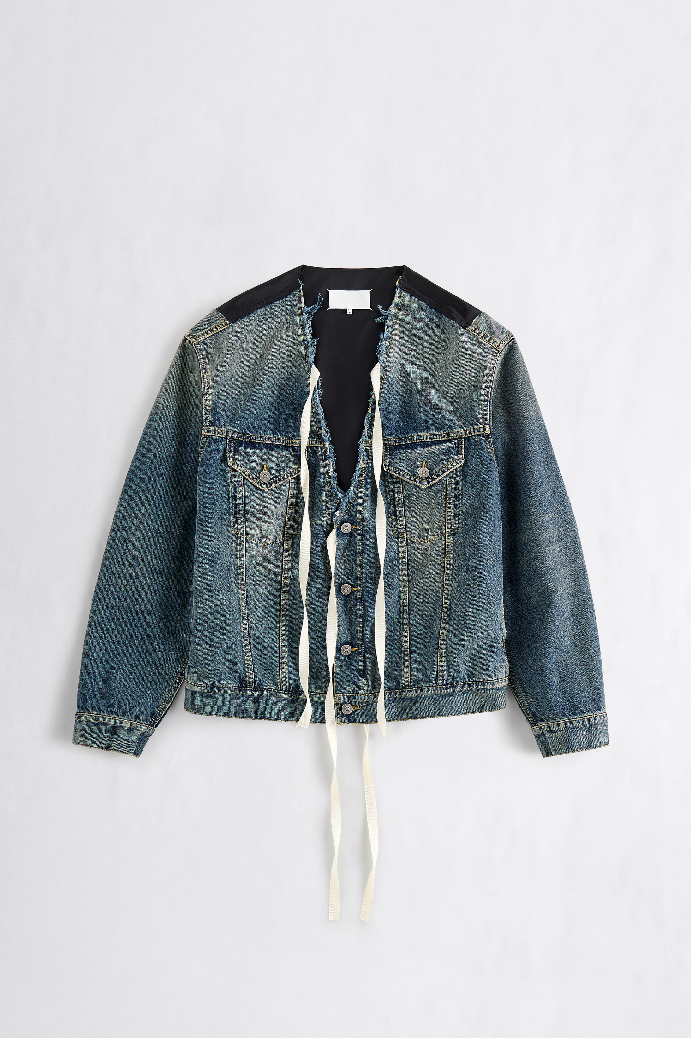 Blue jeans Distressed Collarless Denim Jacket | Maison Margiela