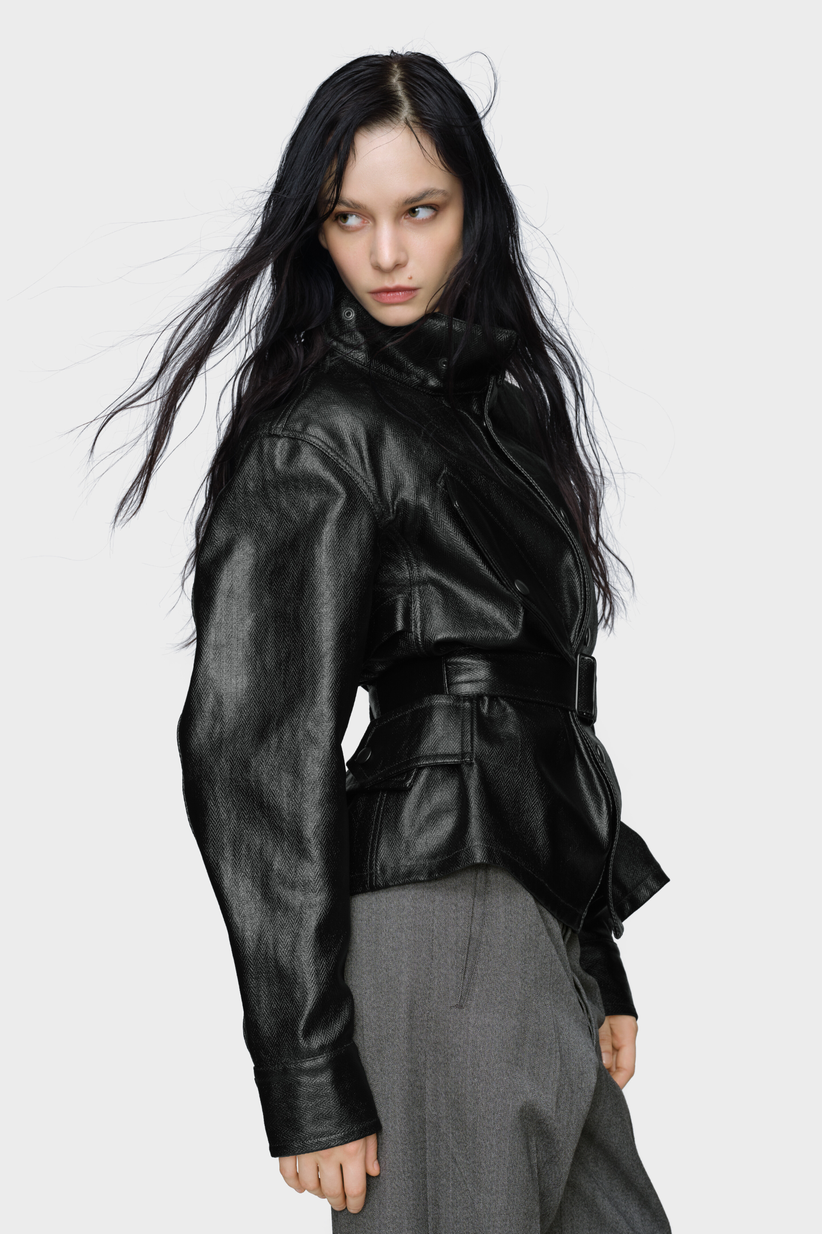 Women's Black Cotton Belted Jacket | Maison Margiela