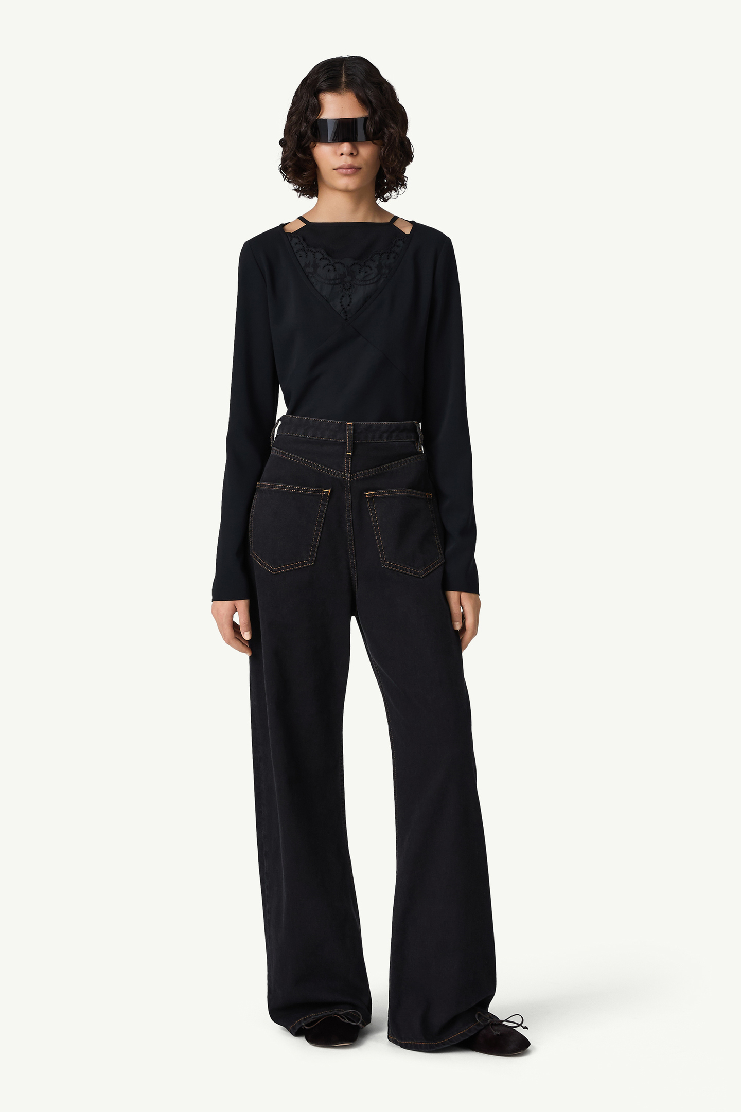 mm6 21ss マルジェラ　デニムオーバーオール　デッドストック Black Wide-leg denim jeans | MM6 Official