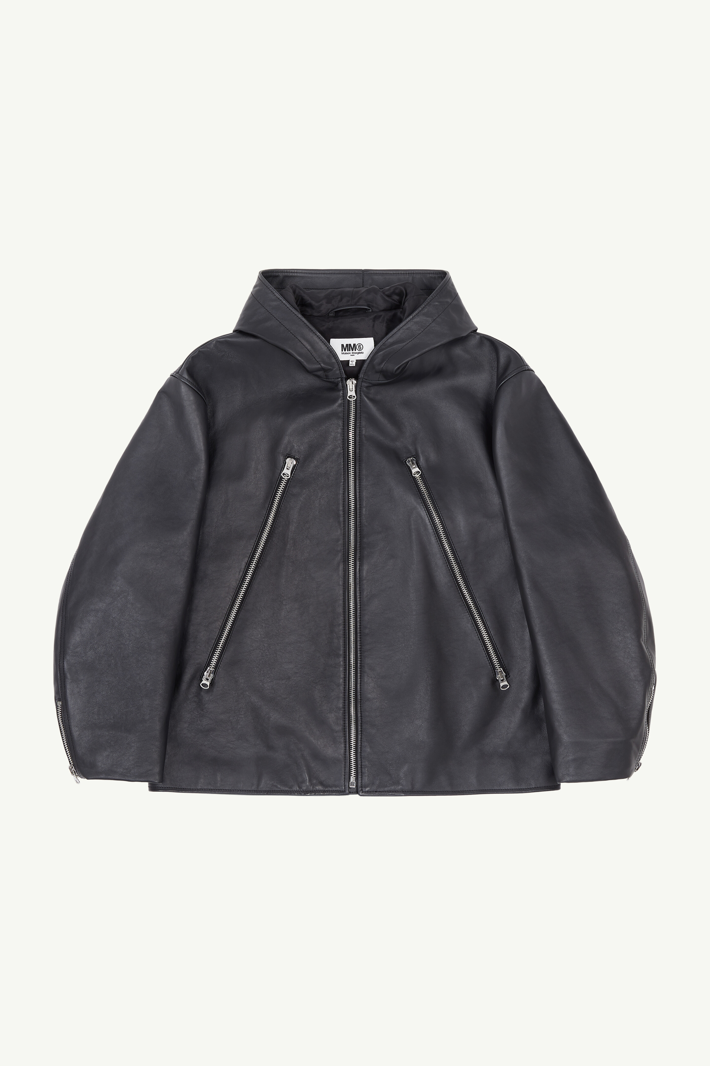 Black Leather Hooded Jacket | MM6