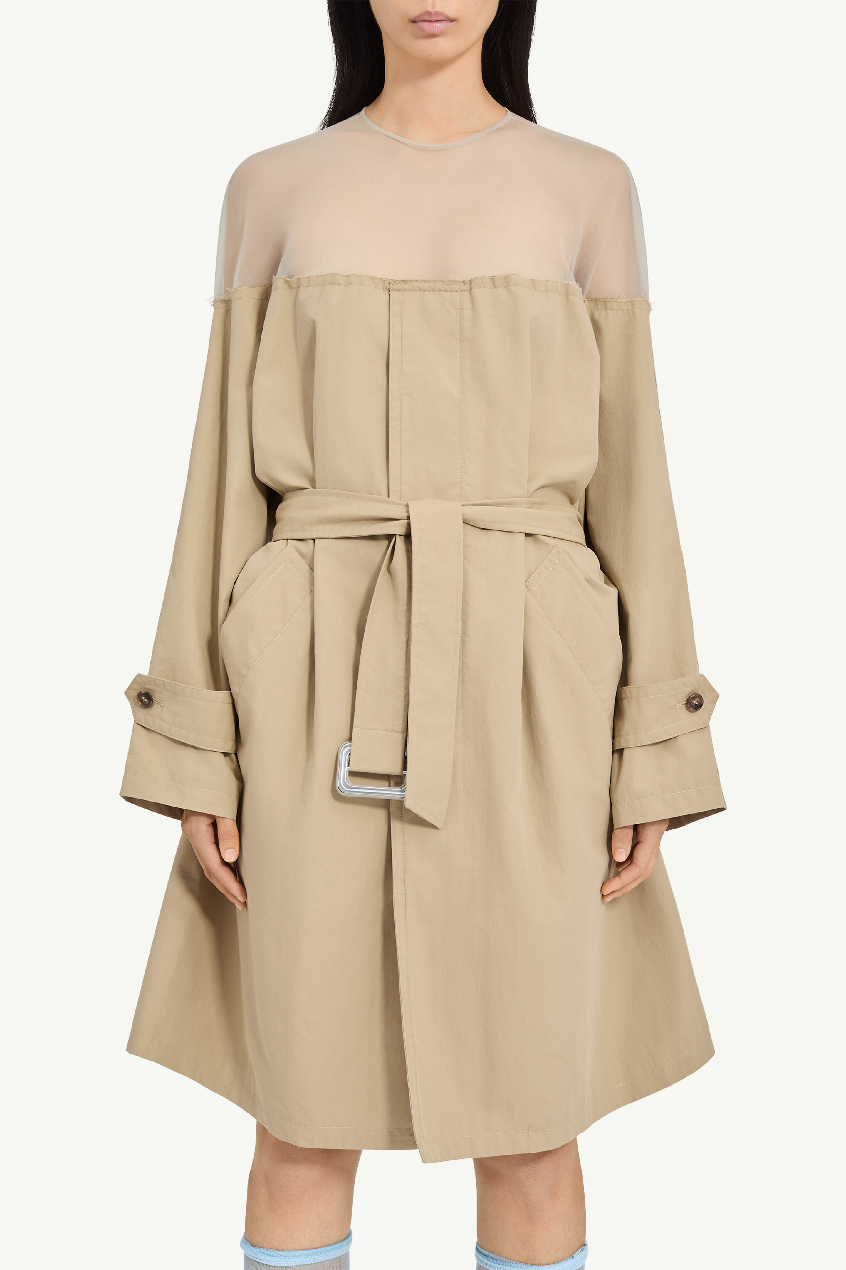 beige trench dress Brown High-Cut Cotton Embrace effortless style with