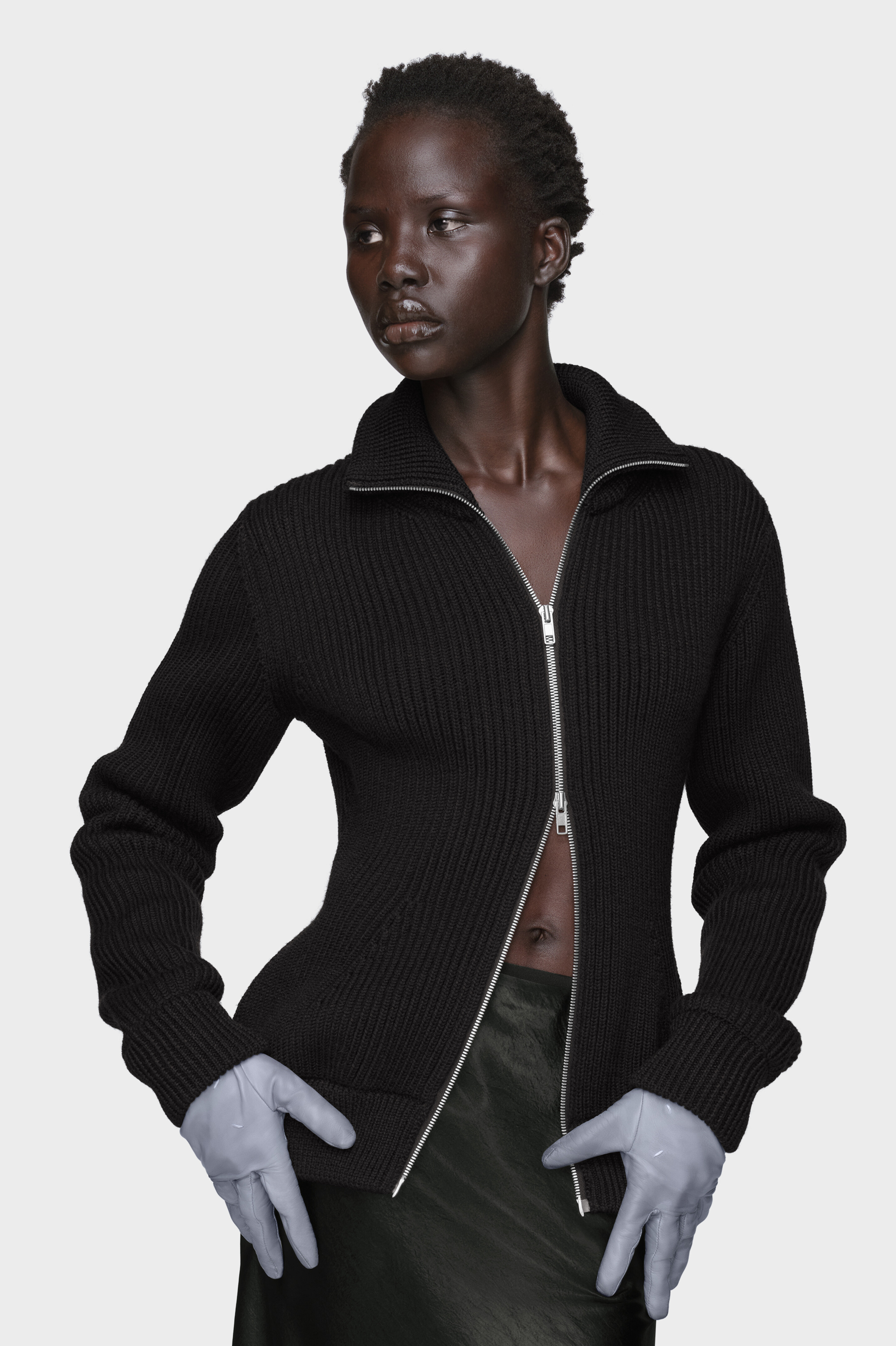 Black Wool zipped cardigan | Maison Margiela Official