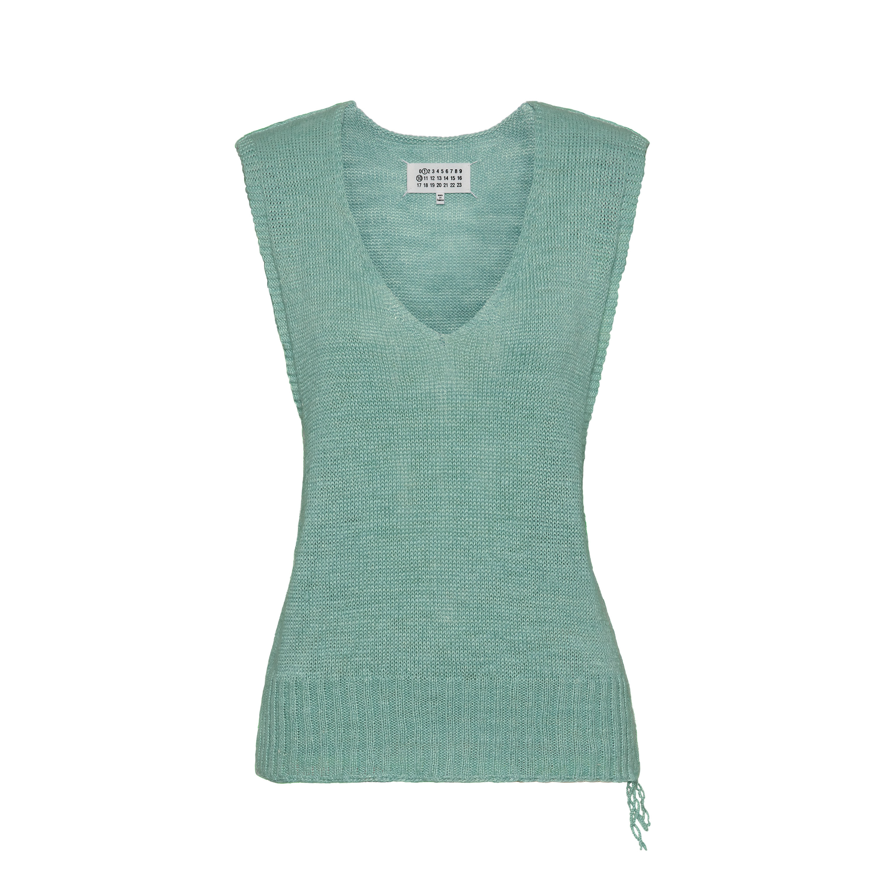 Light Blue Hemp-knitted V-neck Vest | Maison Margiela