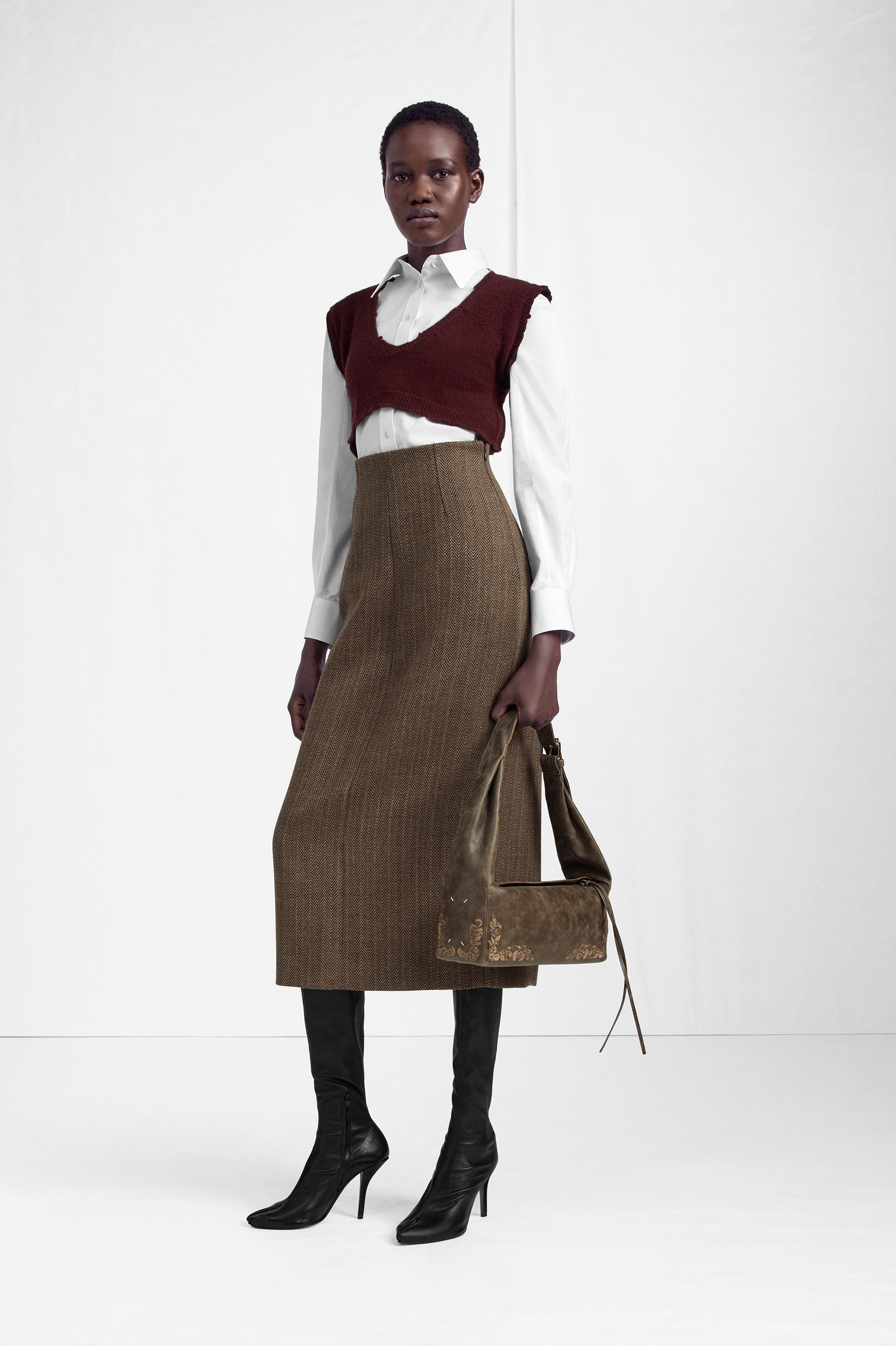 Maison Margiela ヘリンボーン バージンウール ミディスカート