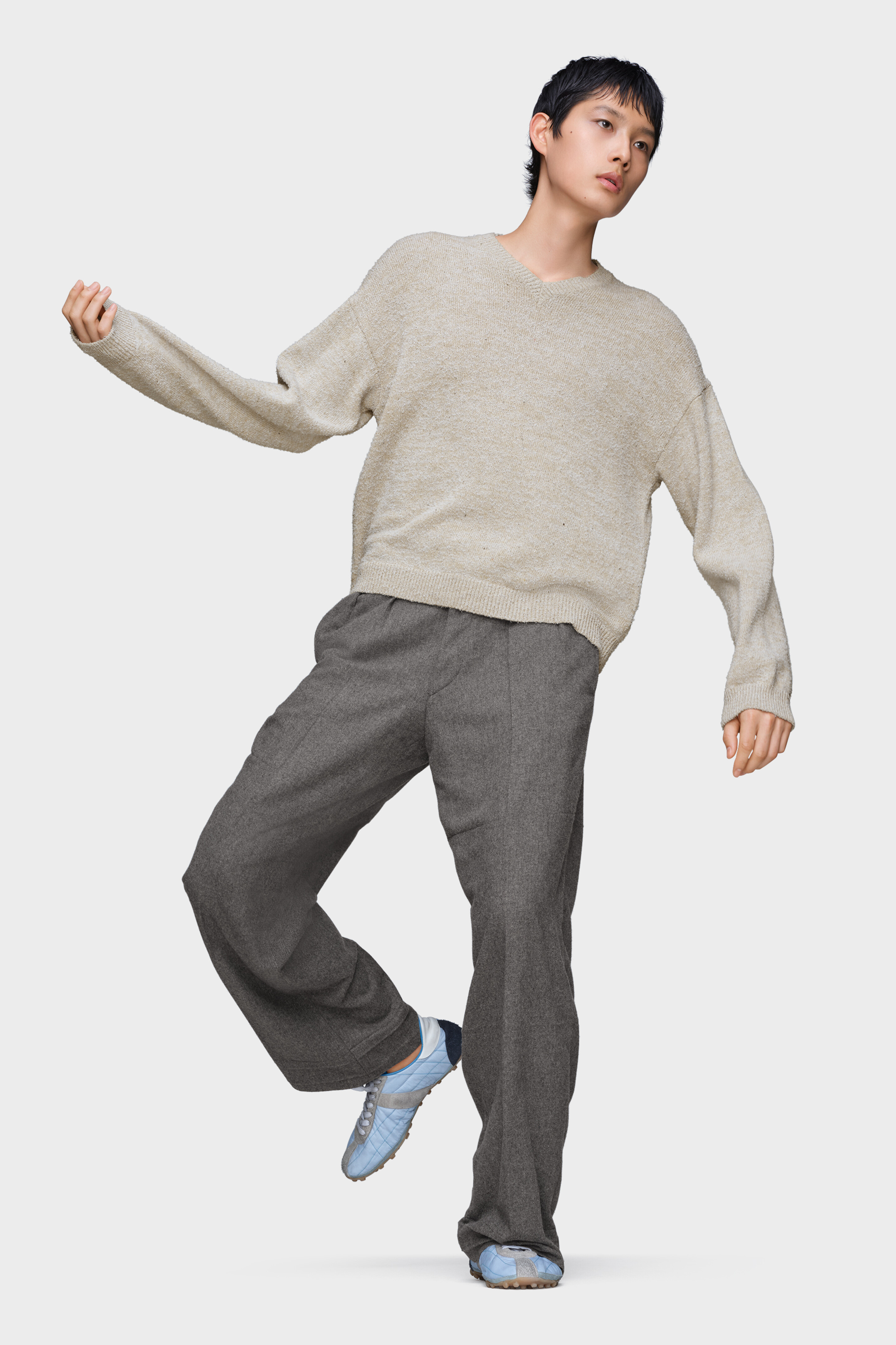 Men's Blue Cotton V-Neck Sweater | Maison Margiela