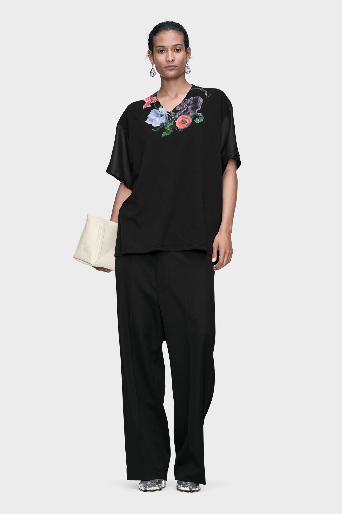 archive maison margiela tops カットソー S Black Flower Cotton-Silk T-Shirt | Maison Margiela Official