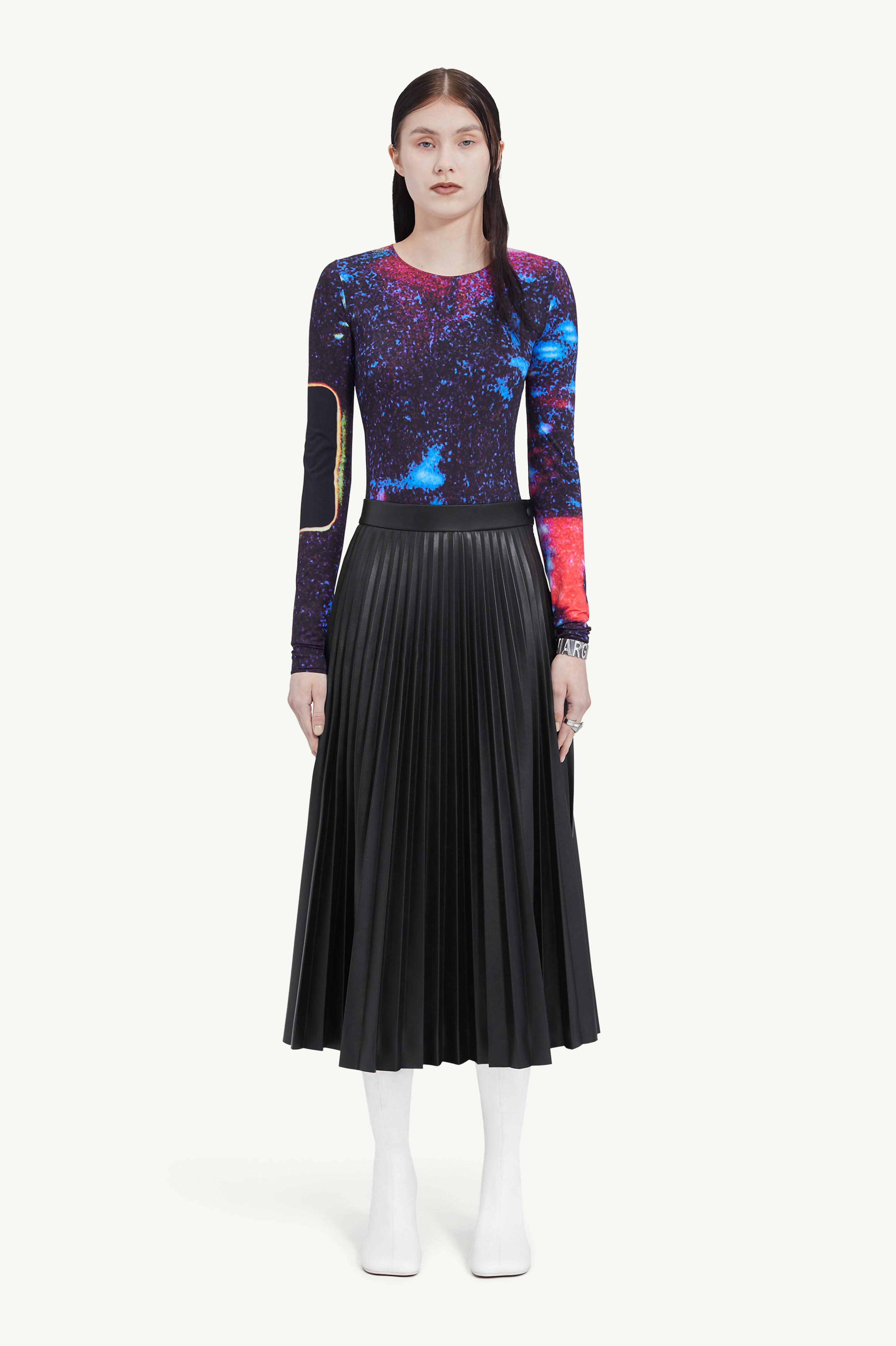 MM6 Black Paneled Midi Skirt レース MM6 MAISON MARGIELA | Fluid Pleated Midi Skirt | Women