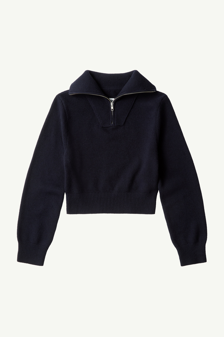 Blue Half-zip cropped knit top | MM6 Official